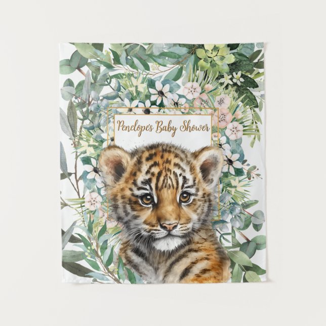 Realistic Tiger Cub Gender Neutral Baby Shower Tapestry (Front)