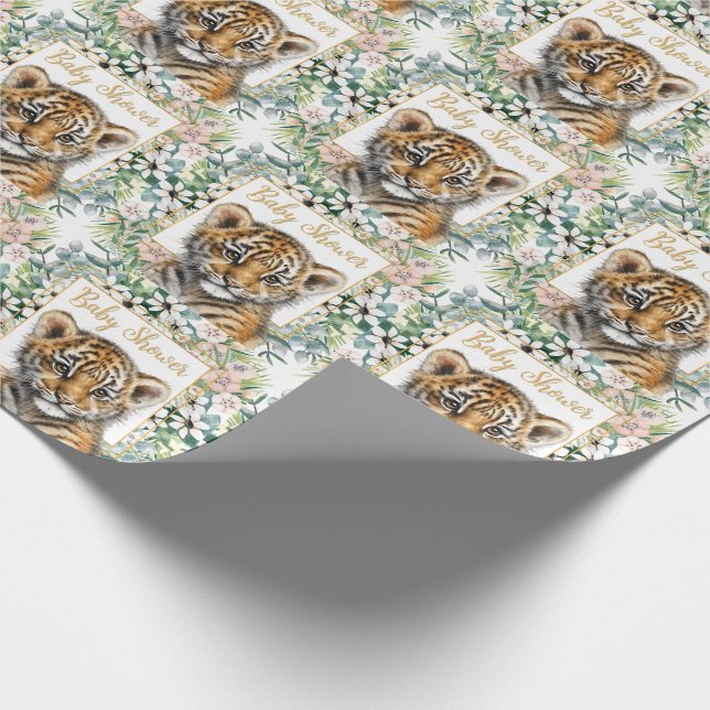 Realistic Tiger Cub Gender Neutral Baby Shower Wrapping Paper (Corner)