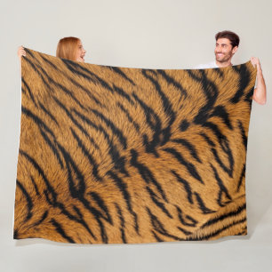 Realistic Tiger Fur Golden Orange Black Stripes Fleece Blanket
