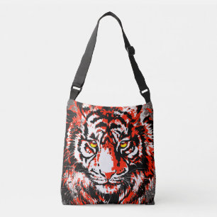Realistic Tiger - Red Tiger Head Drawing Crossbody Bag