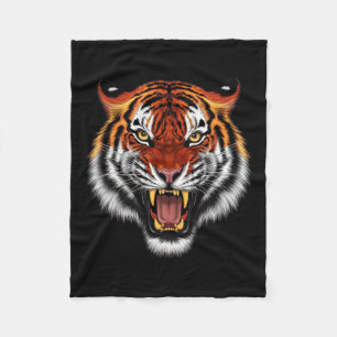Realistic Tiger Roaring Face Animal Lovers  Fleece Blanket