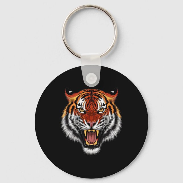 Realistic Tiger Roaring Face Animal Lovers  Key Ring (Front)