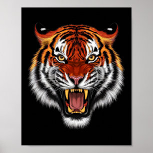 Realistic Tiger Roaring Face Animal Lovers  Poster