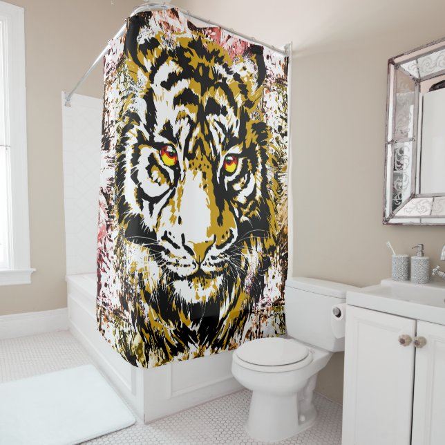 Realistic Tiger Shower Curtain - Cool Tiger Head (In Situ)