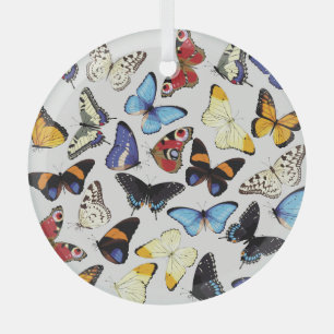 Realistic vintage butterflies collection. glass tree decoration