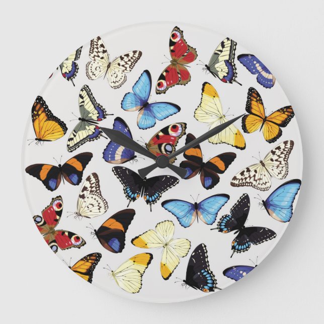 Realistic vintage butterflies collection. large clock (Front)