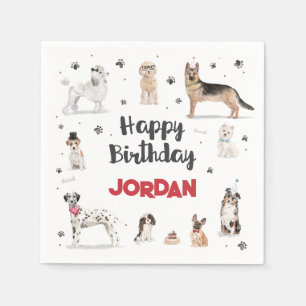 Realistic Watercolor Dogs Birthday Party, Any Age Napkin