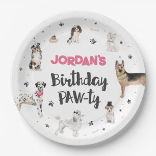 Realistic Watercolor Dogs Birthday Party, Any Age Paper Plate