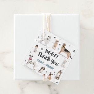 Realistic Watercolor Dogs Birthday Party Thank You Favour Tags