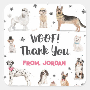 Realistic Watercolor Dogs Birthday Party Thank You Square Sticker
