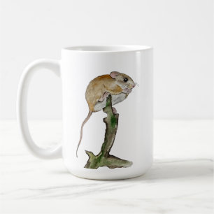 Realistic watercolor mouse in a tree coffee mug