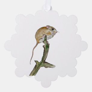 Realistic watercolor mouse in a tree decoration card