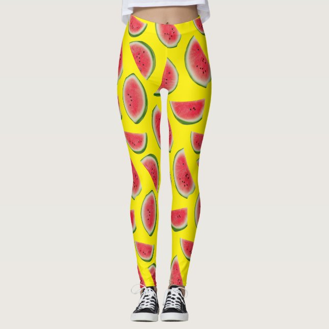 Realistic Watermelon Slice Pattern Design Leggings (Front)