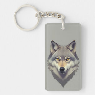 Realistic Wolf Face with Piercing Yellow Eyes Key Ring