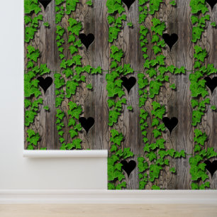 Realistic Wood Grain Ivy covered Wooden Wall
