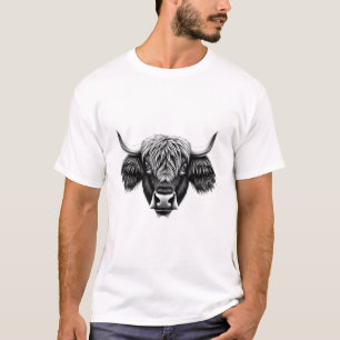 Realistic Yak Head Design - Black & White T-Shirt