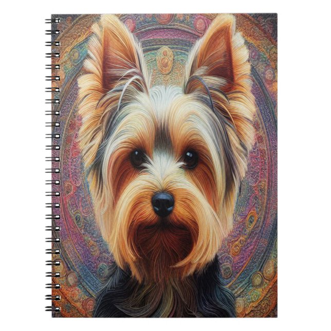 Realistic Yorkshire Terrier Dog Colourful Border Notebook (Front)