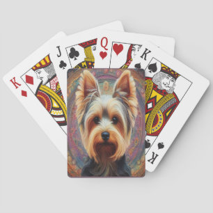 Realistic Yorkshire Terrier Dog Colourful Border Playing Cards