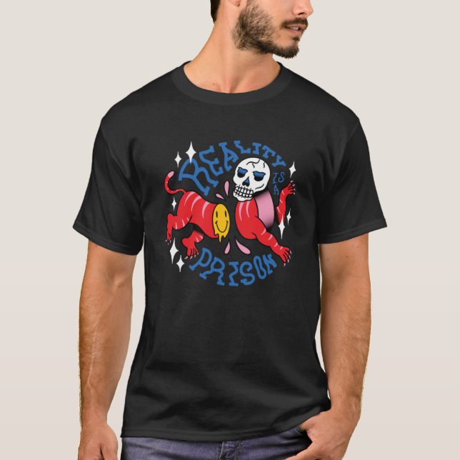 Reality is a prison scary creepy skeleton skull Pu T-Shirt (Front)