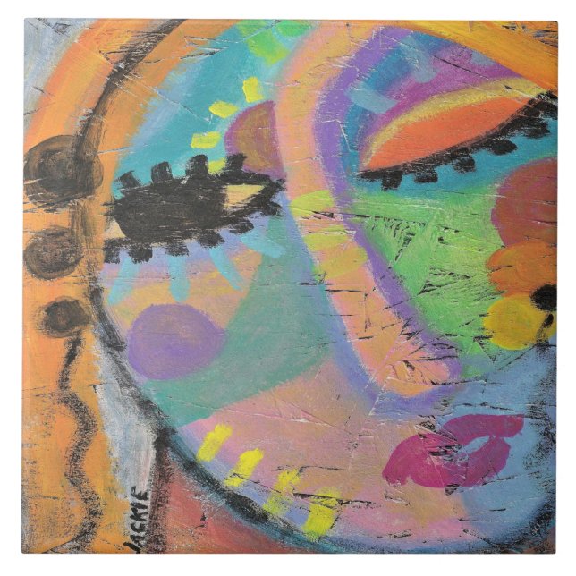 Really? Abstract Acrylic Portrait of a Woman  Ceramic Tile (Front)