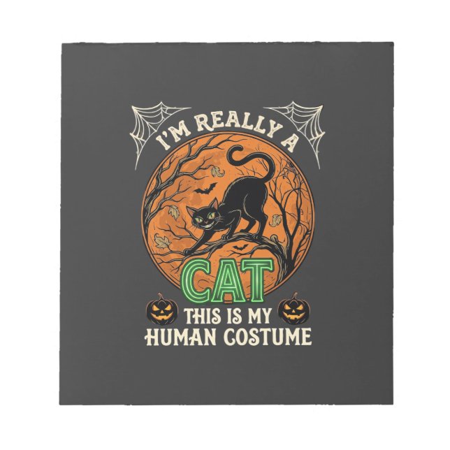 Really Cat Black Halloween Moon Pumpkins Notepad (Front)