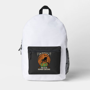 Really Cat Black Halloween Moon Pumpkins Printed Backpack