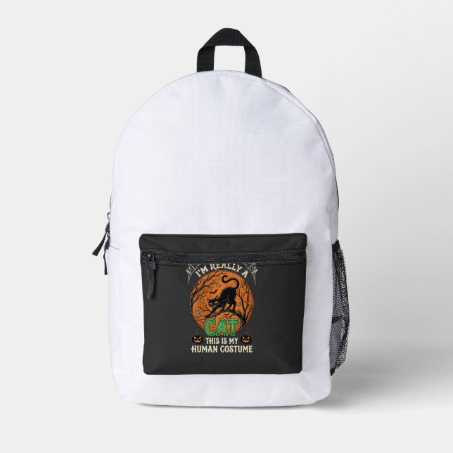 Really Cat Black Halloween Moon Pumpkins Printed Backpack (Front)