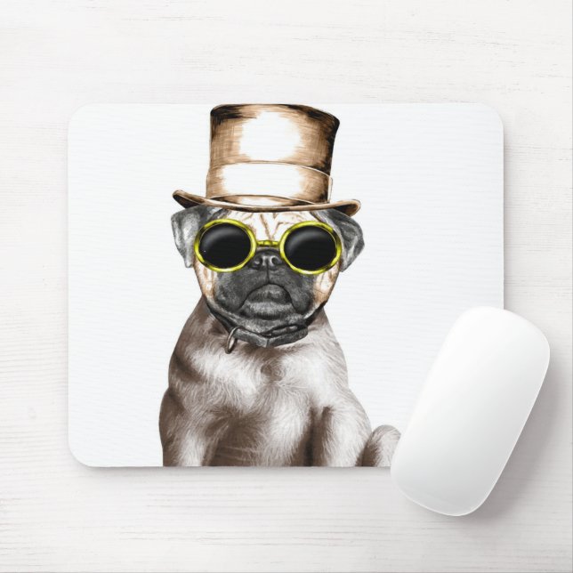 Really Cute Steam Pug With Glasses Mouse Pad (With Mouse)