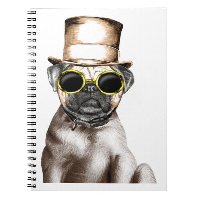 Really Cute Steam Pug With Glasses Notebook (Front)