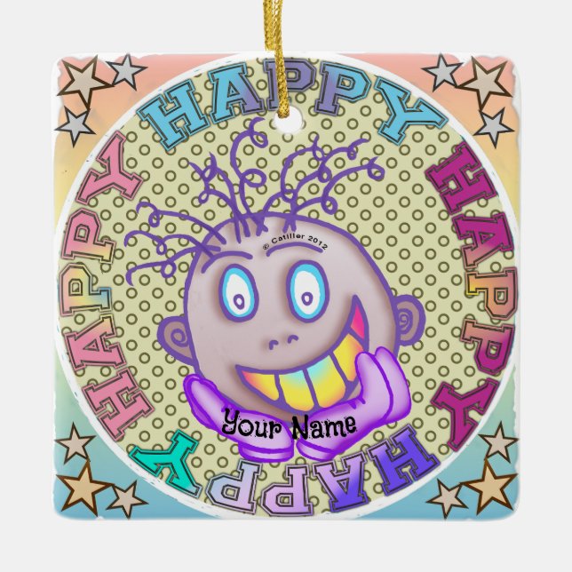Really Happy Face Ceramic Ornament (Front)