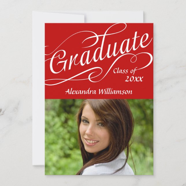 Really Red W/Swirly Script Celebrate Graduation Invitation (Front)