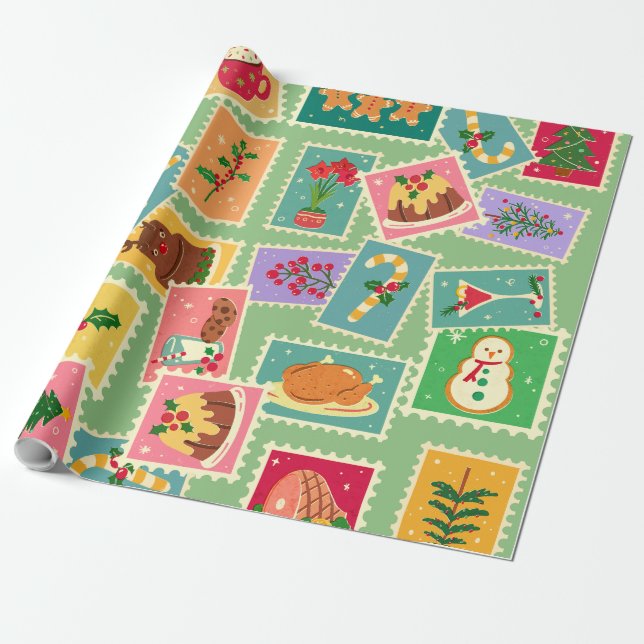 Really rustic retro Christmas gingerbread Tree Wrapping Paper (Unrolled)