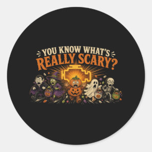Really Scary Check Engine Light Mechanic Halloween Classic Round Sticker