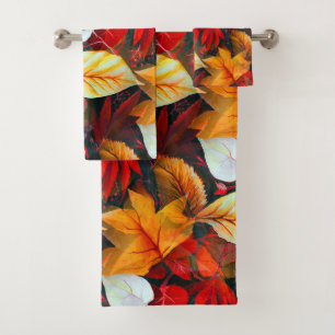 Realm of Foliage with Maple Leaves in Warm Colours Bath Towel Set