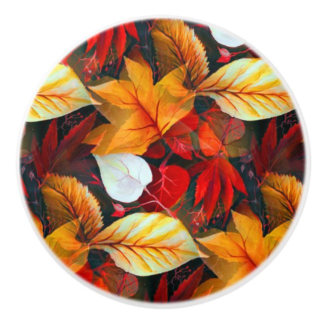 Realm of Foliage with Maple Leaves in Warm Colours Ceramic Knob (Front)
