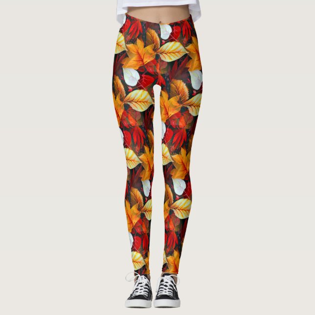 Realm of Foliage with Maple Leaves in Warm Colours Leggings (Front)