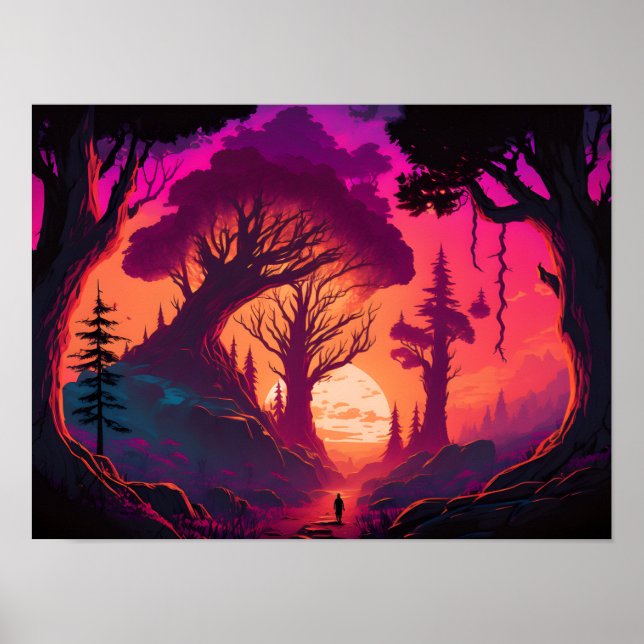 Realms Beyond: Mystical Forest Sunset Poster (Front)
