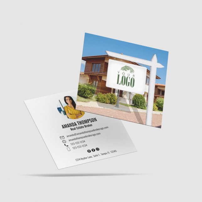 Realtor Add Your Logo Custom Photo  Business Card (Real estate business card template.)