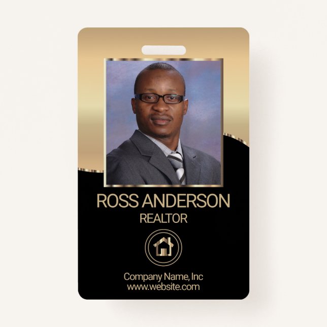 Realtor Agent in Black and Gold ID Badge (Front)