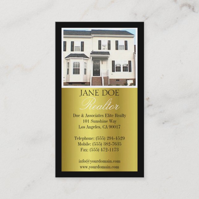 Realtor B/W Photo Script Gold Metallic Business Card (Front)