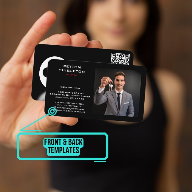 Realtor Black Silhouette Key with URL QR Code Business Card (Please enjoy our business card)