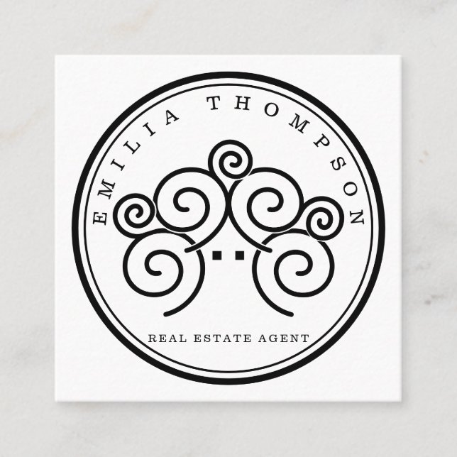 Realtor branding with stamp tree house  square business card (Front)