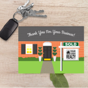 Realtor Brick House Sold Sign Thank You Card