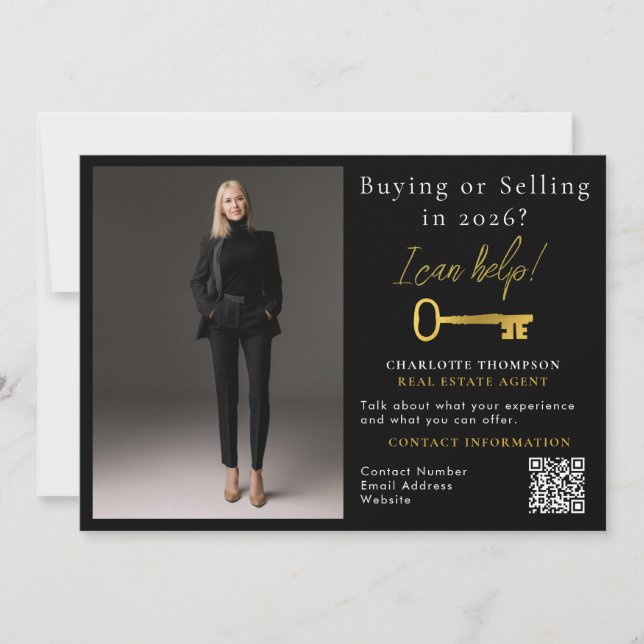 Realtor Buying Selling Real Estate 2026 Gold Key Holiday Card (Front)