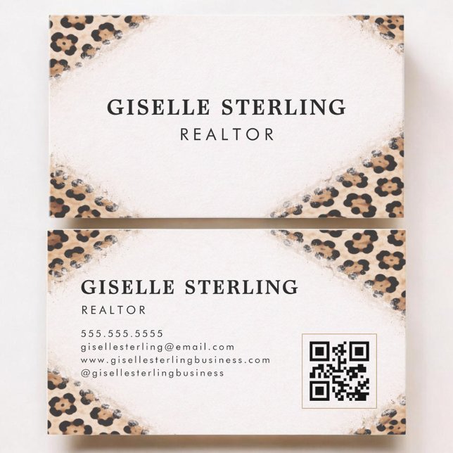 Realtor Cheetah Leopard Print QR Code Business Card (Creator Uploaded)