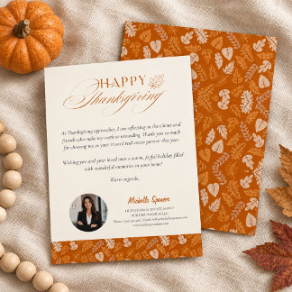 Realtor Client Thanksgiving | Elegant Autumn Leave Thank You Card
