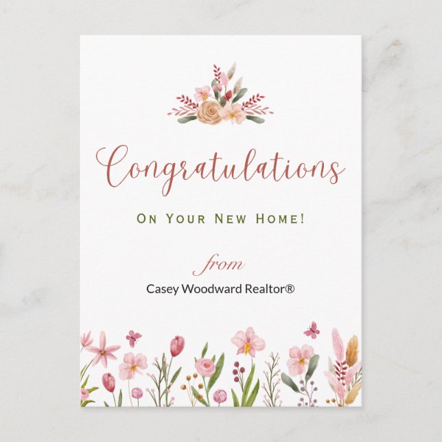 Realtor Congratulations Personalised Flowers Postcard (Front)