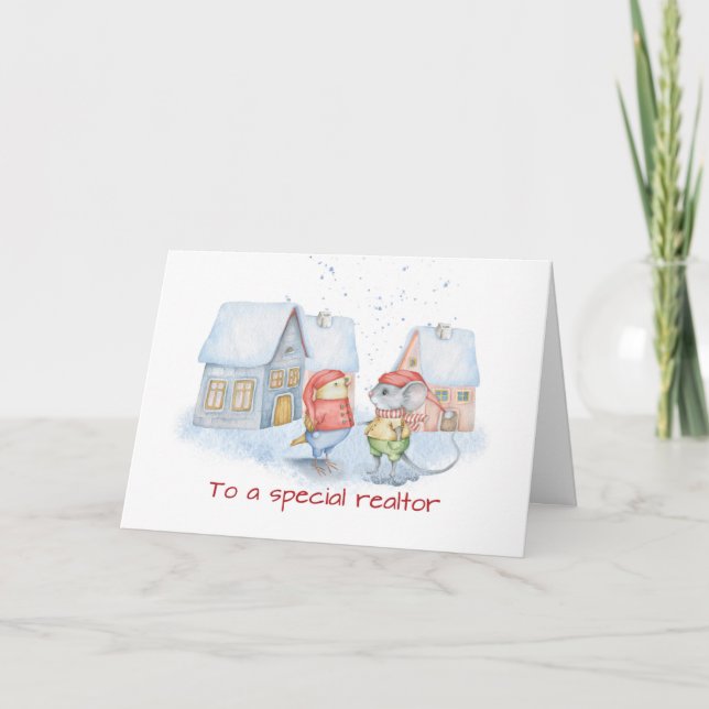 Realtor Cute Mouse and Bird Christmas Thank You Card (Front)