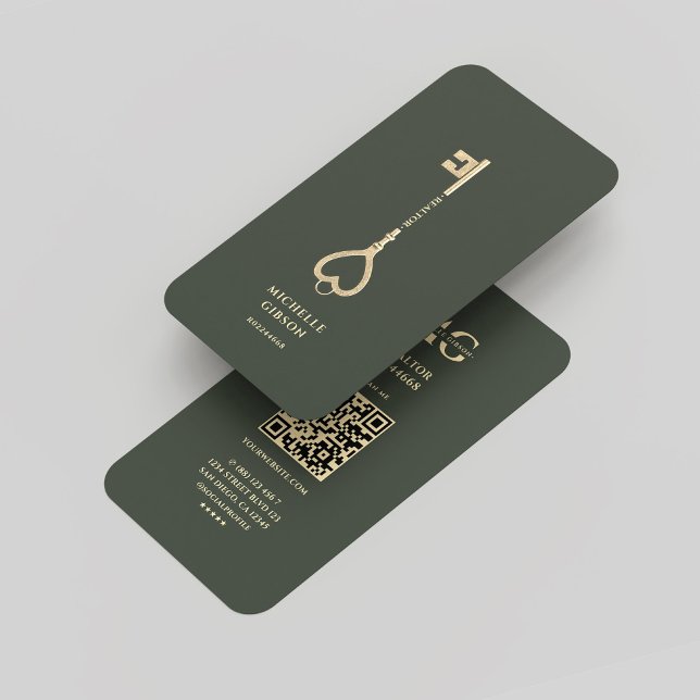 Realtor Dark Green Gold Key Monogram Modern Business Card (Realtor Dark Green Gold Key Monogram Modern Business Card
)