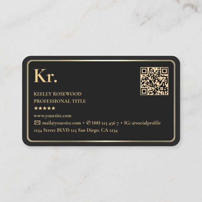 Realtor Elegant Modern Black Gold Frame  Business Card (Back)